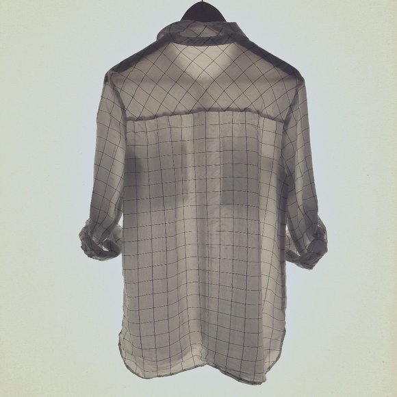 Zara - White Checkered Boyfriend Button Down - Picture 2 of 2
